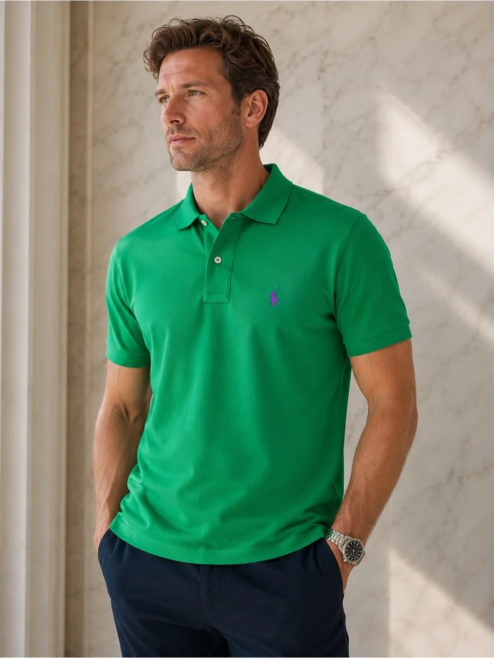 Polo Ralph Lauren Classic Fit Green Polo Shirt Purple Pony Men’s Size S